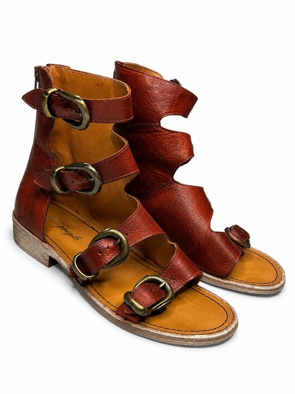 Free People Ludlow Gladiator Boot Sandals Brown Leather Buckle EU 39
